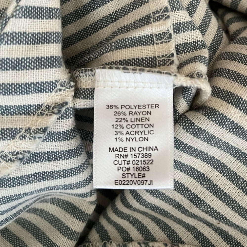 {Altar'd State} Striped Linen Blend Shortalls Romper in Blue & White - Small - Picture 8 of 10
